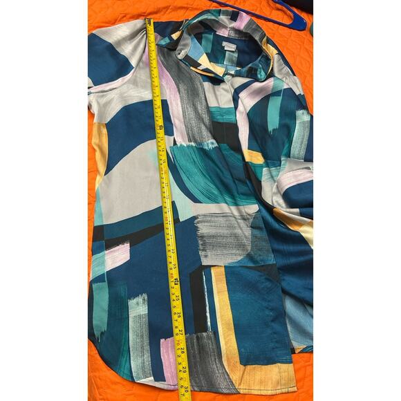 Chicos Woman’s XL 16/18 Abstract Print Button Front Long Sleeve Top Tunic Art - Picture 9 of 12